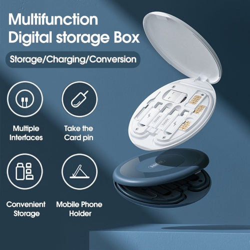Mini Digital Gadgets Storage Box, Multifunctional 60W USB Data Cable Fast Charge Line Storage