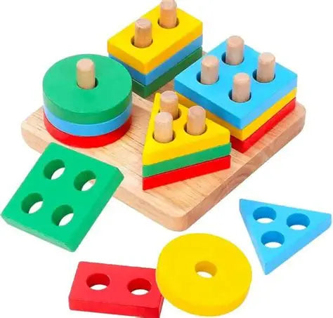 Wooden Geometric Shape Matching Toy | 4-Column Block Sorter | Early Educational Colorful Puzzle for Kids