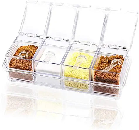 [High Quality] 4PCS Clear Seasoning Box Spice Storage Container Jars with Cover and fee gift Spoon masala jars
