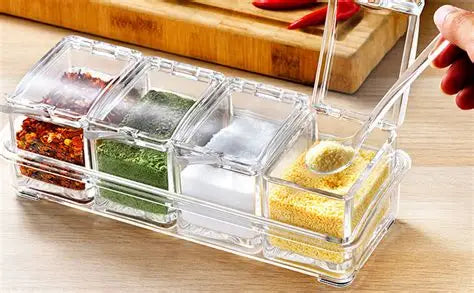 [High Quality] 4PCS Clear Seasoning Box Spice Storage Container Jars with Cover and fee gift Spoon masala jars