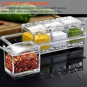 [High Quality] 4PCS Clear Seasoning Box Spice Storage Container Jars with Cover and fee gift Spoon masala jars